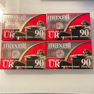 4 new Maxell audio cassettes, 90 minutes each